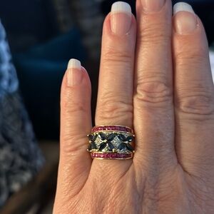 Beautiful,rarely worn Sapphire, Ruby and Diamond 14k yellow gold ring.